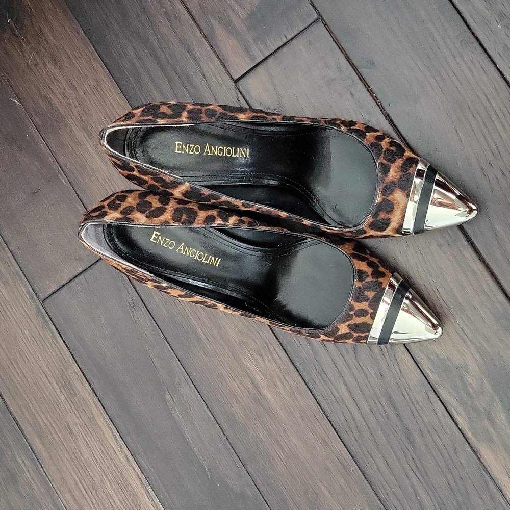 Enzo Angiolini Animal Print Heels with Metallic Tips